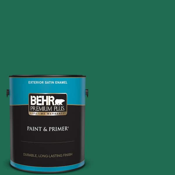 BEHR PREMIUM PLUS 1 gal. #P430-7 Sparkling Emerald Satin Enamel Exterior Paint & Primer