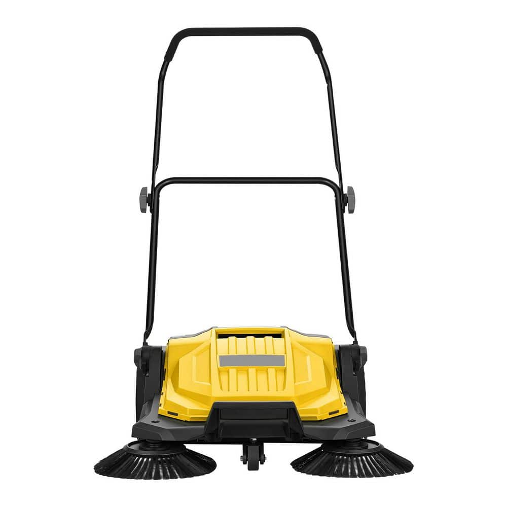 Manual Walk-Behind Floor Sweeper, Non-Electric, 5-Gal. Waste Bin & Adjustable Handle, 25.6 in. Cleaning Width, Yellow price history on PriceWatchPro