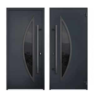 60 in. x 80 in. Left-hand/Inswing Tinted Glass Black Enamel Steel Prehung Front Door with Hardware