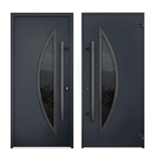VDOMDOORS 60 in. x 80 in. Right-hand/Inswing Tinted Glass Black Enamel Steel Prehung Front Door with Hardware