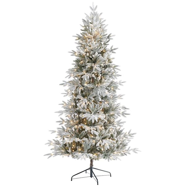 Nearly Natural 7.5 ft. Pre-Lit Flocked Manchester Spruce Artificial Christmas Tree with 450 Clear Lights