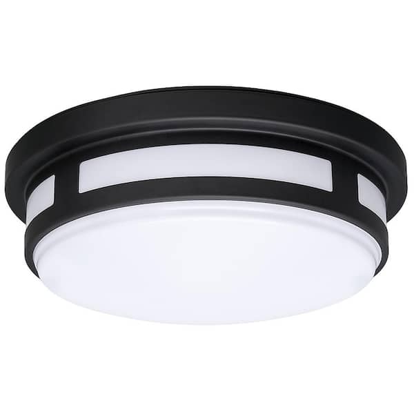 Hampton Bay 9 in. Black Round LED Outdoor Flush Mount Ceiling Light Deck  Porch Adjustable Color Temperatures 600 Lumens Wet Rated 564291010 - The Home  Depot