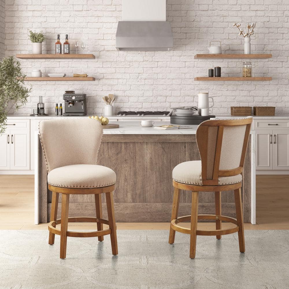 Stewart Light Wood and Cream Swivel Counter Stool