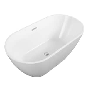 55 in. x 28 in. Acrylic Flatbottom Non-Whirlpool Bathtub in White with Chrome Overflow and Drain