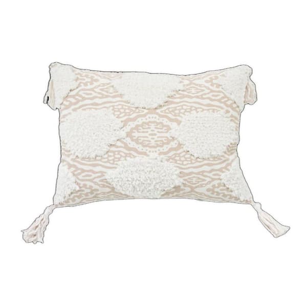 Beige, White Solid Polyester 13 in. x 18 in. Throw Pillow