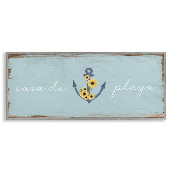 Stupell Industries Beach House with Anchor by Lil' Rue Gray Framed Nature Giclee Art Print 13 in. x 30 in.