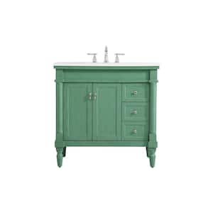 Simply Living 36 in. W x 21.5 in. D x 35 in. H Bath Vanity in Vintage Mint with Ivory White Engineered Marble