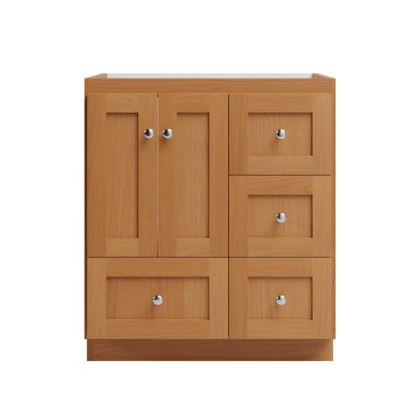Shaker 30 in. W x 21 in. D x 34.5 in. H Bath Vanity Cabinet without Top in Natural Alder