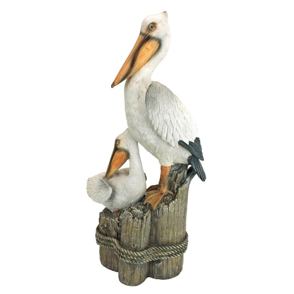 Coastal Pelican Pair on Faux Wood Pilings Statue