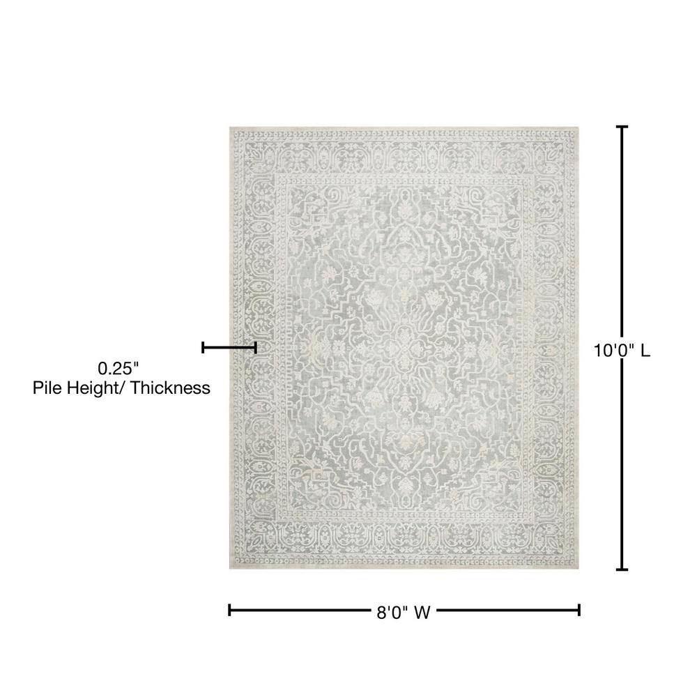 Light Grey and Cream Floral Synthetic 8' x 10' Area Rug
