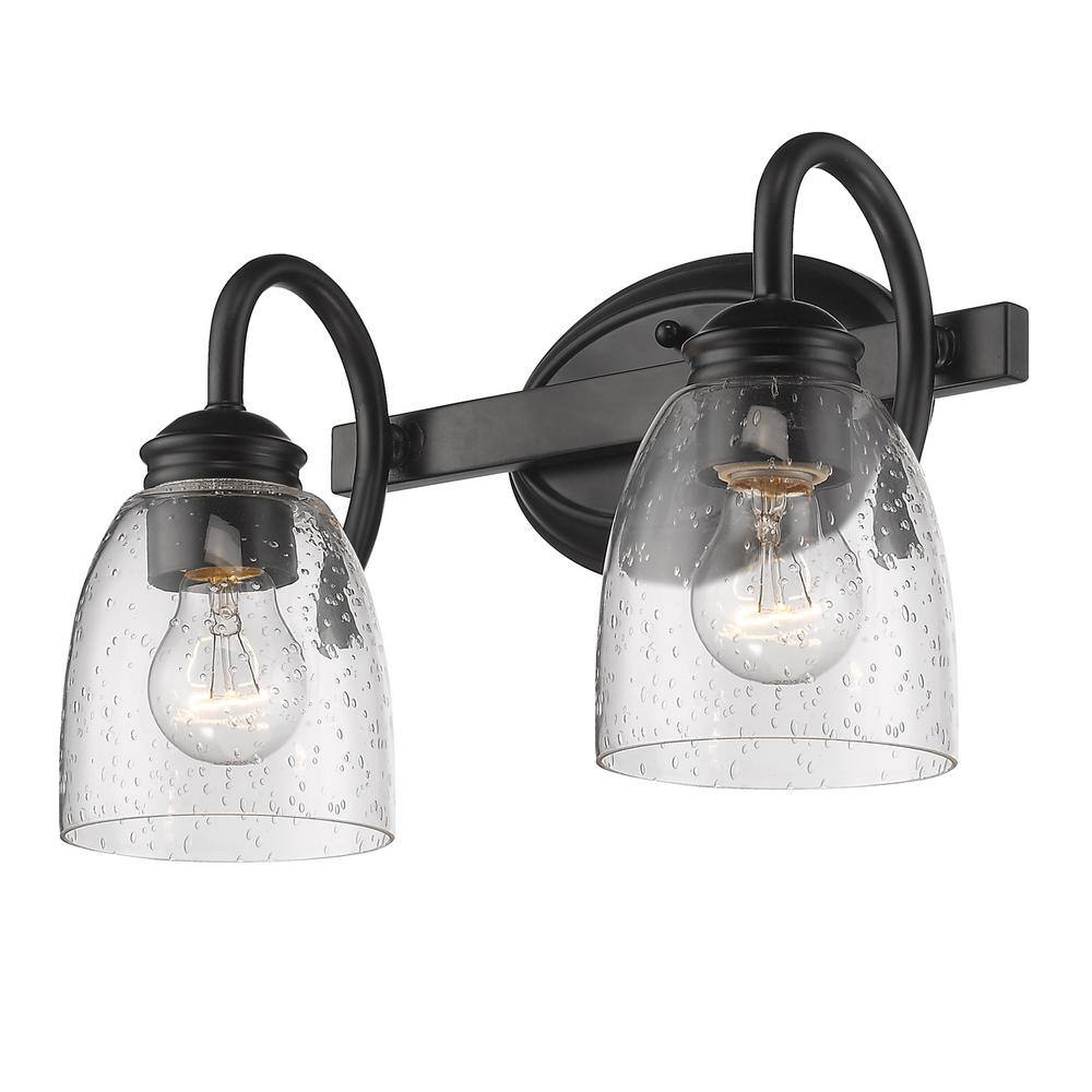 Matte Black and Pewter 2-Light Vanity Fixture with Seeded Glass
