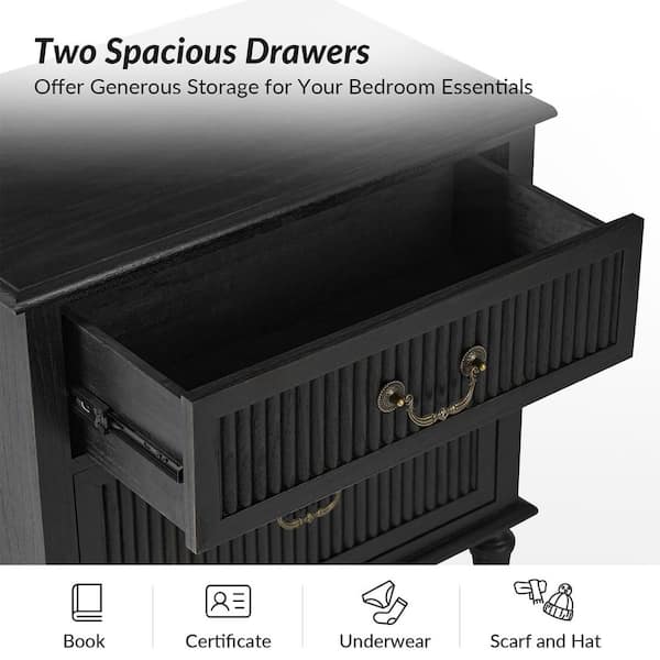 JAYDEN CREATION Weer Charcoal Farmhouse Solid Wood 2-Drawer
