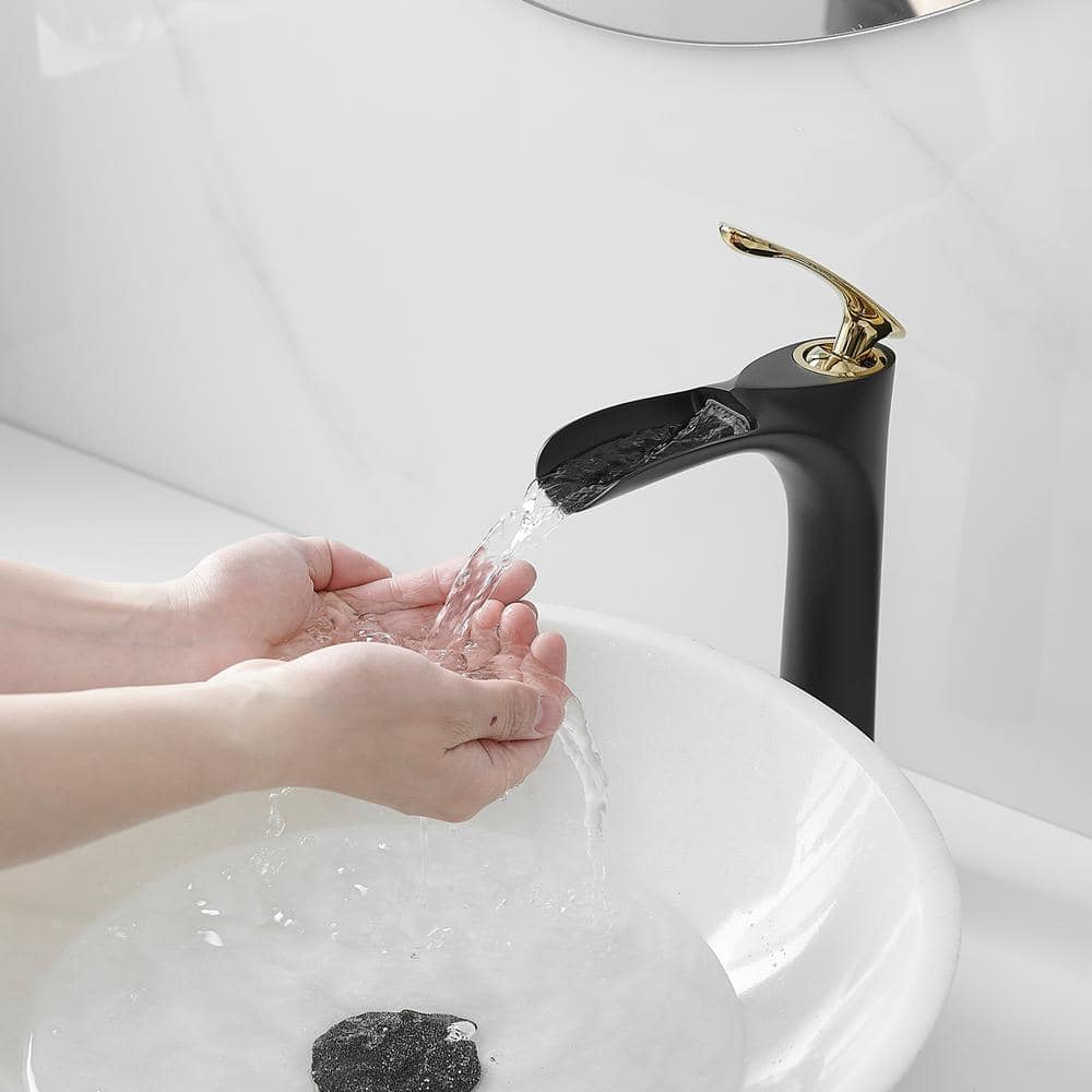 Matte Black and Gold Single Handle Vessel Sink Faucet