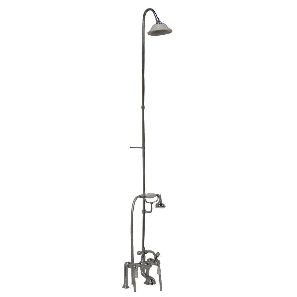 3-Handle Claw Foot Tub Faucet with Riser, Hand Shower and Showerhead in Chr