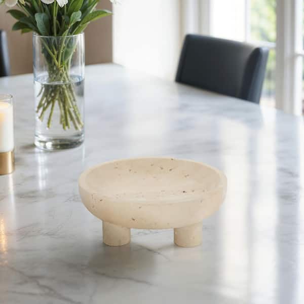 10 in. Beige Stone Footed Decorative Bowl
