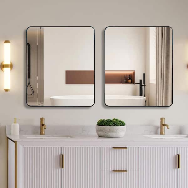 30 in. W x 36 in. H Rectangular Shaped Aluminum Framed Bathroom Mirror Wall Mirror in Black