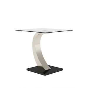 Zavid 24 in. Satin and Black Rectangle Glass End Table