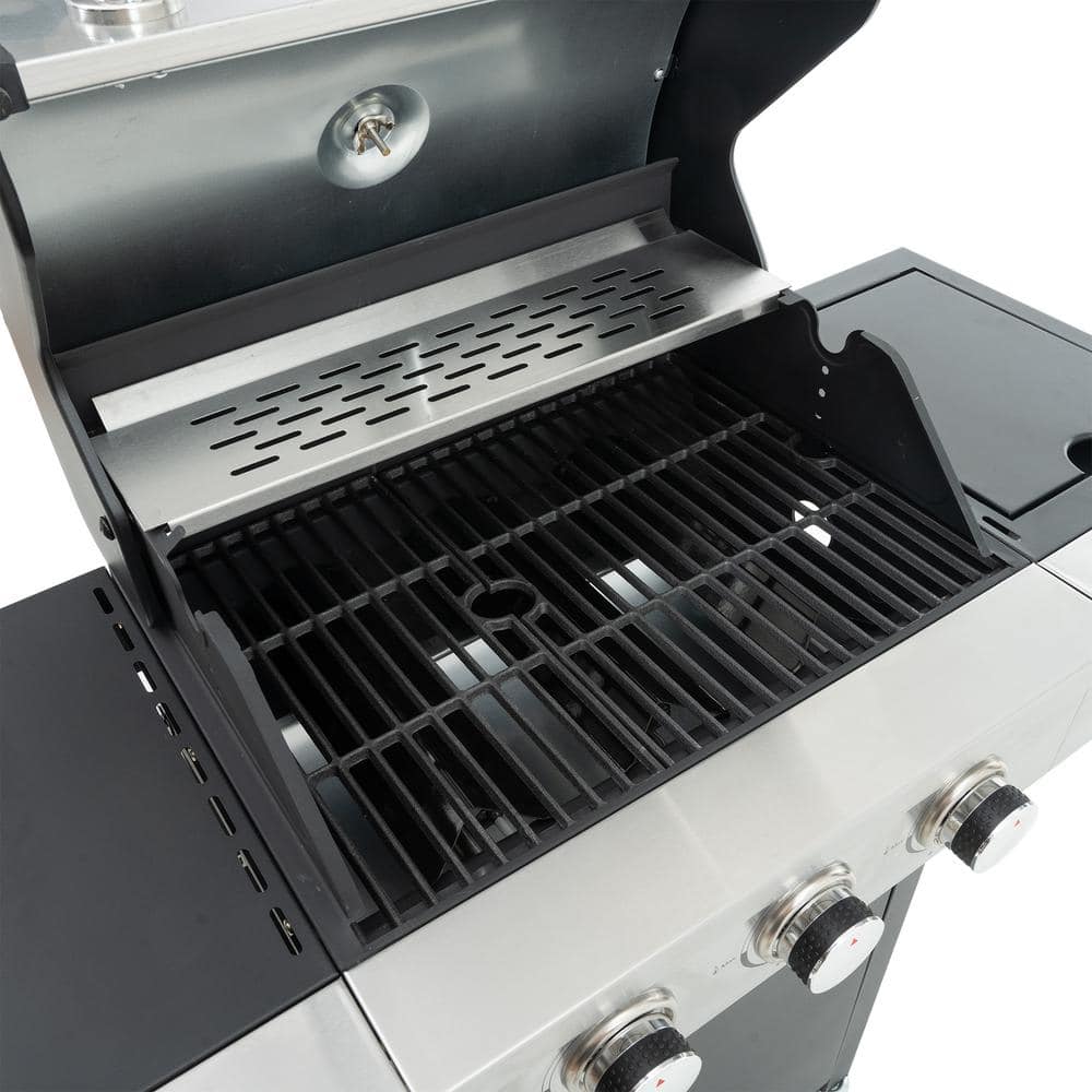 Stainless Steel 3-Burner Propane Gas Grill with Side Burner