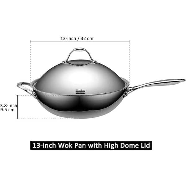 13 in. Multi-Ply Clad Stainless Steel Wok Stir Fry Pan with Dome Lid