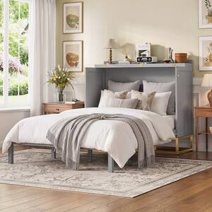 Qualler Brushed Gray Wood Frame Queen Size Murphy Bed with Large ...