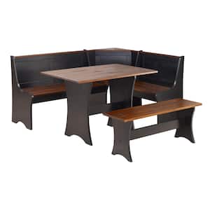 Becker 3-Piece L-Shaped Rectangle Black and Walnut Wood Top Nook Dining Set Seats 5