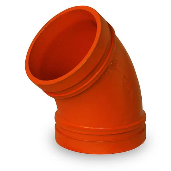 The Plumber's Choice 6 in. Ductile Iron 45-Degree Grooved Elbow Fitting, Joins Pipes in Wet and Dry Systems, Full Flow, Orange