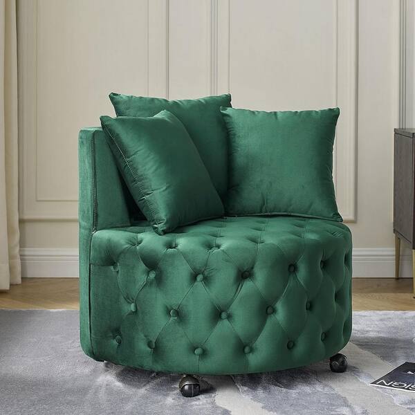 Green Velvet Upholstered Accent Swivel Chair Barrel Living Room Sofa Chair  with Movable Wheels and 3-Pillows ZT-W48790923 - The Home Depot