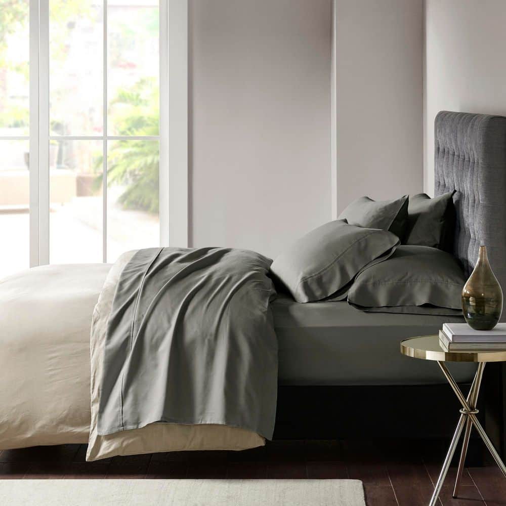 California King Charcoal Cotton Blend Sateen Sheet Set