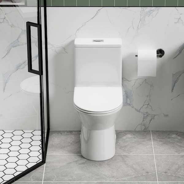 25 in. 1-Piece 1.1/1.6 GPF Dual Flush Elongated Toilet in Glossy White Seat Included