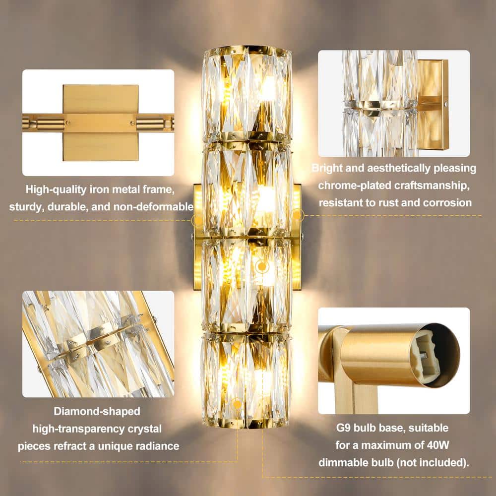 Modern Gold Crystal Glass Cylinder Wall Sconce