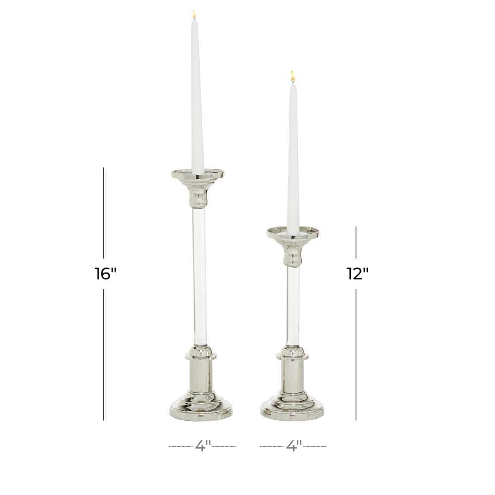 Elegant Silver Aluminum 15.6'' Tabletop Candlestick Pair