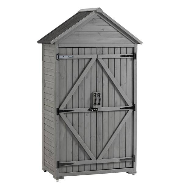 GOGEXX 40 in. x 22 in. x 69 in. Outdoor Storage Cabinet Garden Wood Tool Shed Shelves and Latch Bird House For Yard In Gray