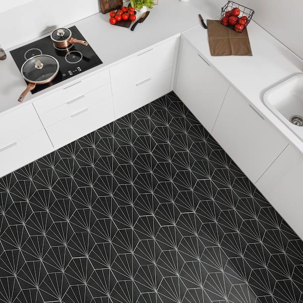 Merola Tile Aster Hex Nero Encaustic 8-5/8 in. x 9-7/8 in. Porcelain Floor and Wall Tile (11.56 sq. ft. / case)