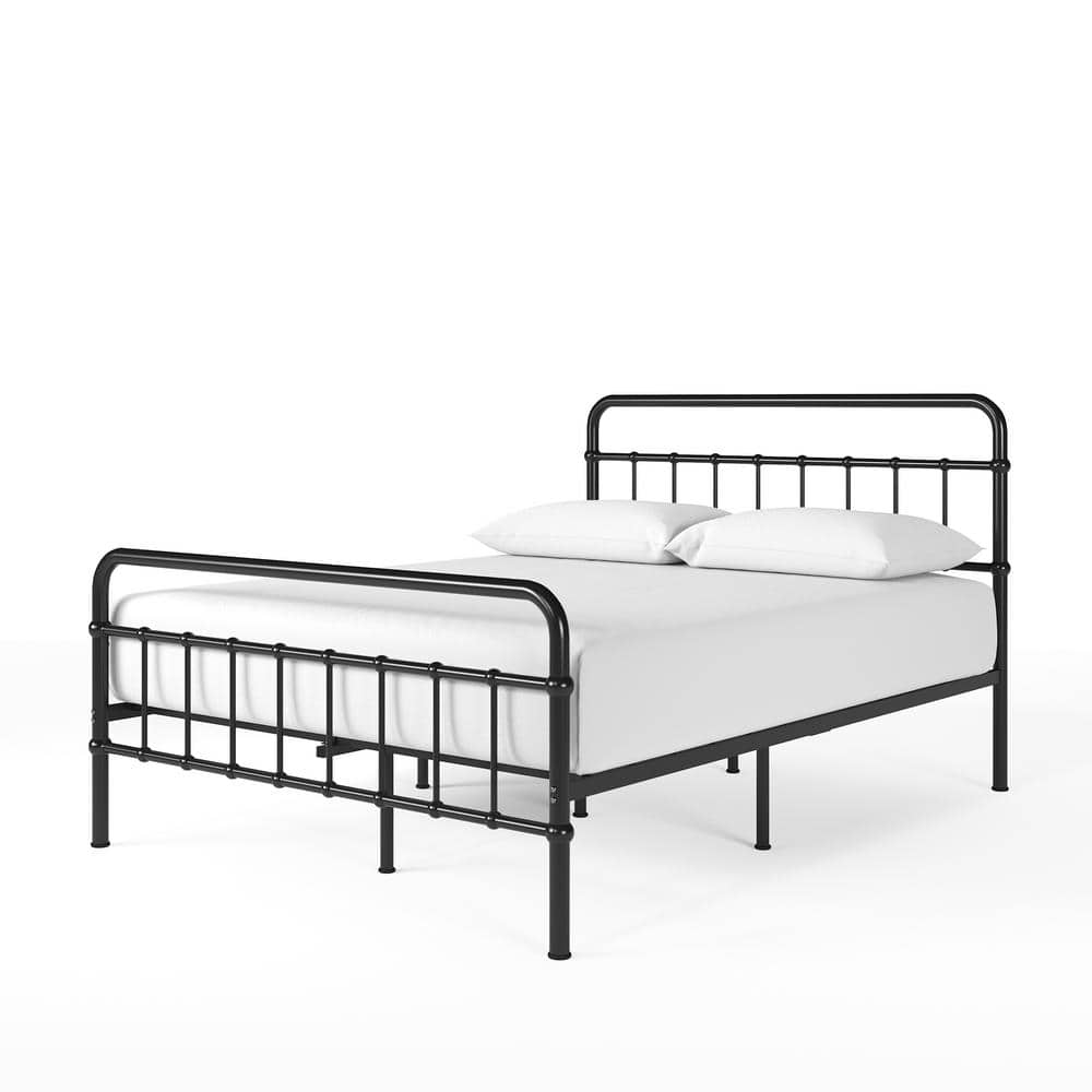 Florence Black Metal Twin Platform Bed Frame with Spindle Headboard
