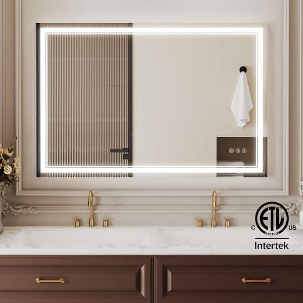 Elevatehome 48 in. W x 32 in. H Modern Rectangular Frameless LED Lighted Anti-Fog Wall Bathroom Vanity Mirror in Tempered Glass
