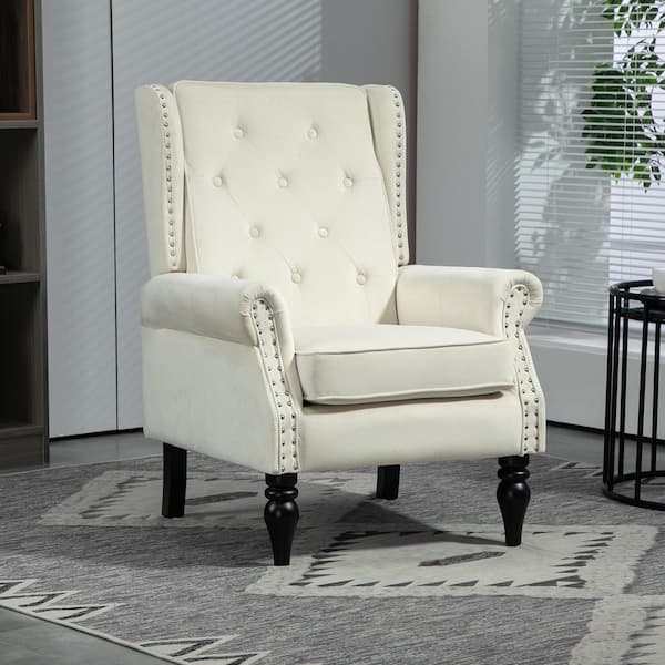 Beige(Cream) Modern Velvet Accent Chair with Solid Wood Frame Arm Chair with Rivets for Living Room or Bedroom