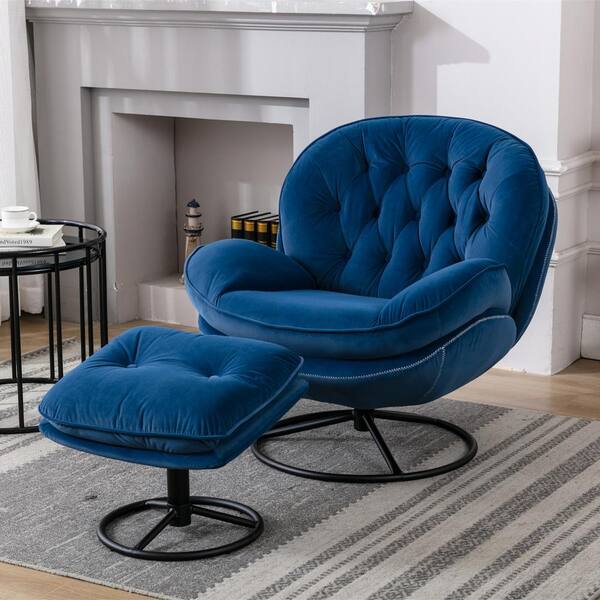 chair and a half with ottoman blue