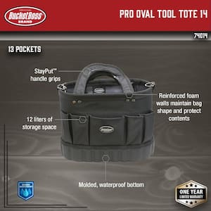 14 in. Professional Heavy-Duty Oval Open Top Soft Tool Tote Bag