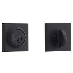 Reserve Satin Black Single Cylinder Contemporary Square Deadbolt with 6AL Latch and Dual Strike