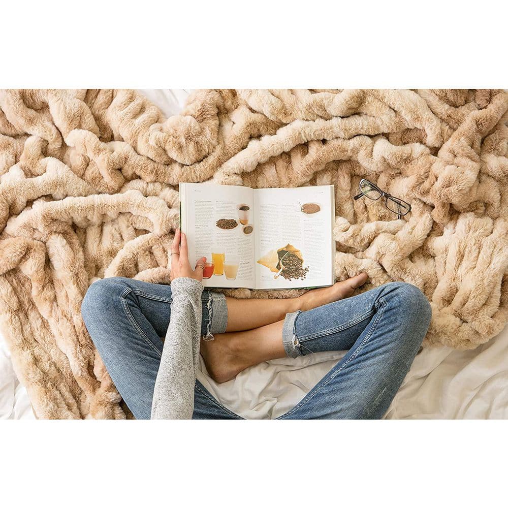 Beige Faux Fur Reversible Throw Blanket 50" x 65"