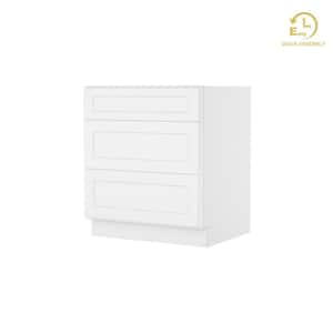 Easy-DIY 30 in. W x 24 in. D x 34.5 in. H Ready to Assemble Drawer Base Kitchen Cabinet in Shaker White with 3-Drawers