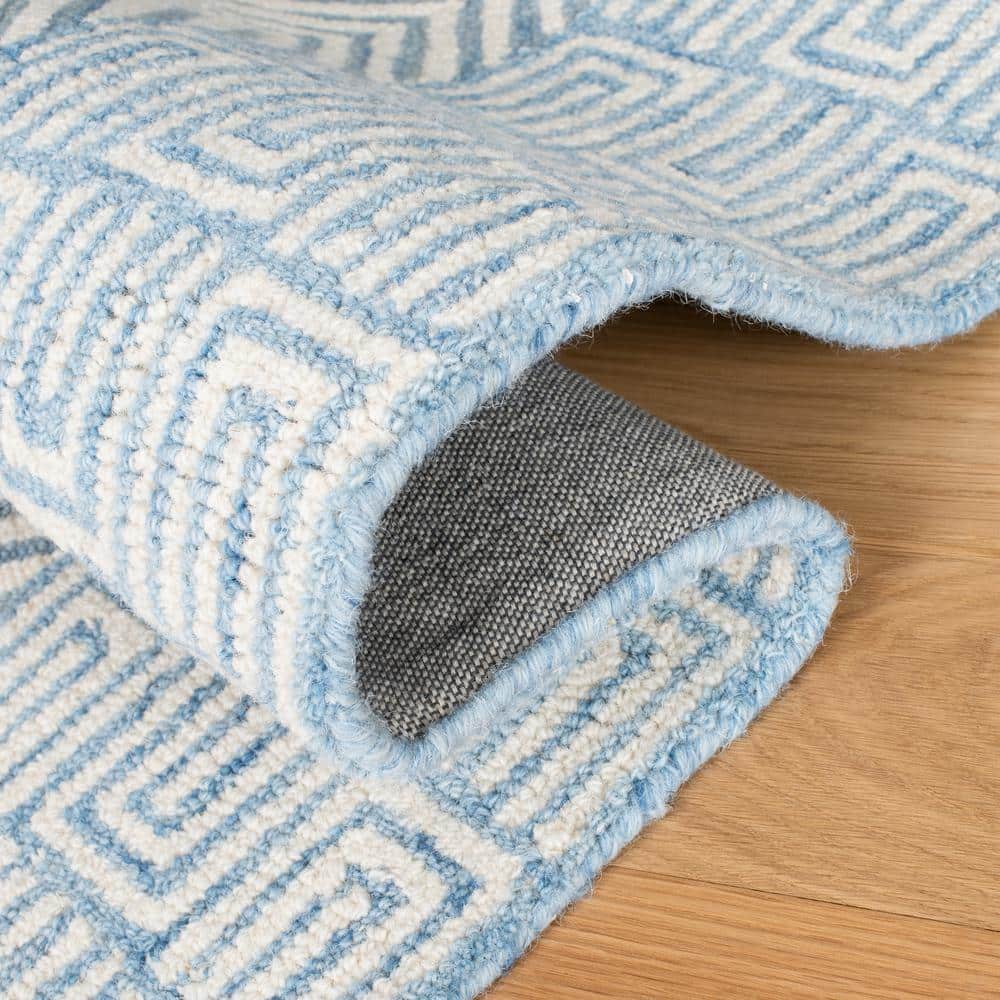 Light Blue and Ivory Hand-Tufted Wool Geometric 6' x 9' Area Rug