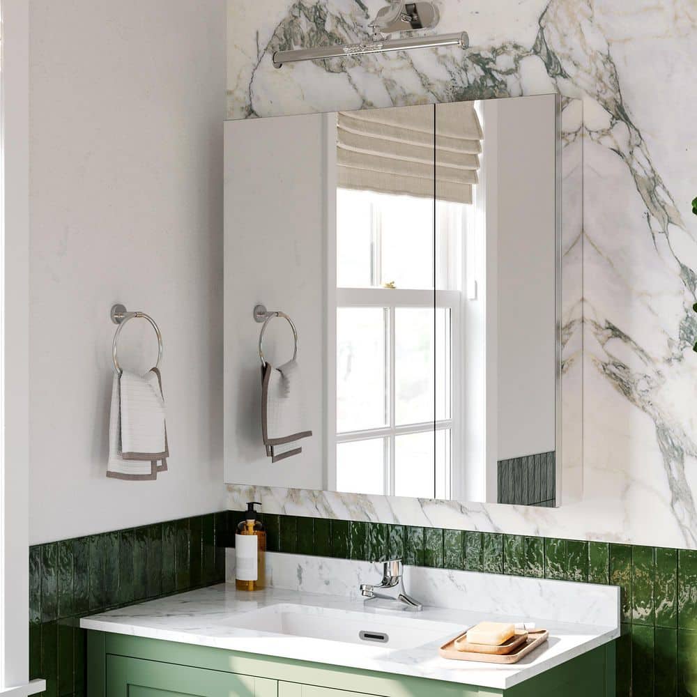 30 in. W x 30 in. H Rectangular Silver Aluminum Recessed/Surface Mount Medicine Cabinet with Mirror price history on PriceWatchPro