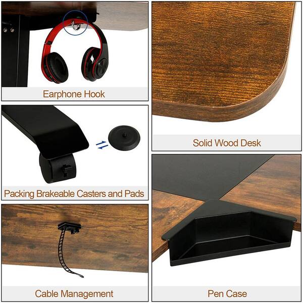 Siavonce 53 In Black And Brown L Shaped Electric Corner Standing Desk With Adjustable Height Ly K Fx06 Fp The Home Depot