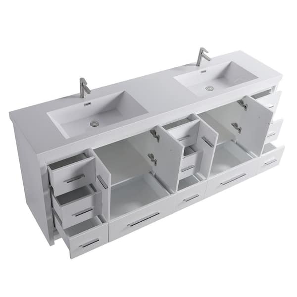 84 in. D x 19.75 in. W x 35 in. H Double Sink Freestanding Bath Vanity in White with Cultured Marble Top (Assembled)