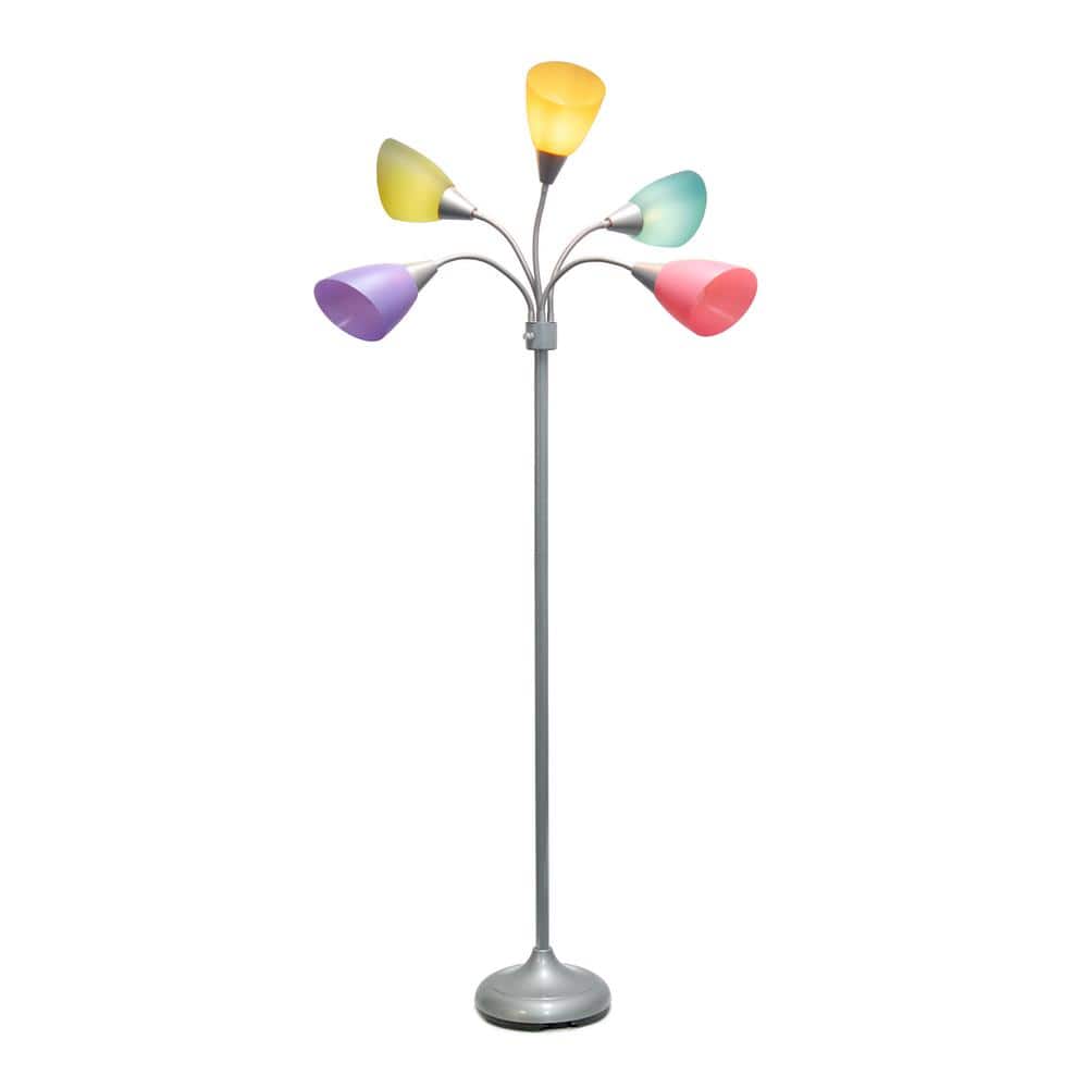 67" Silver Multi-Head Adjustable Gooseneck Floor Lamp with Multicolor Shades