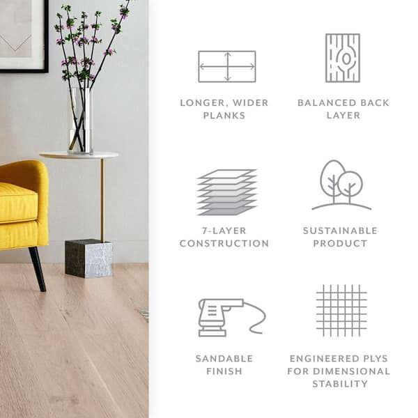ASPEN FLOORING Ice Caps White Oak 9/16 in. T x 8.66 in. W Tongue and Groove Smooth Engineered Hardwood Flooring (31.25 sqft/case)