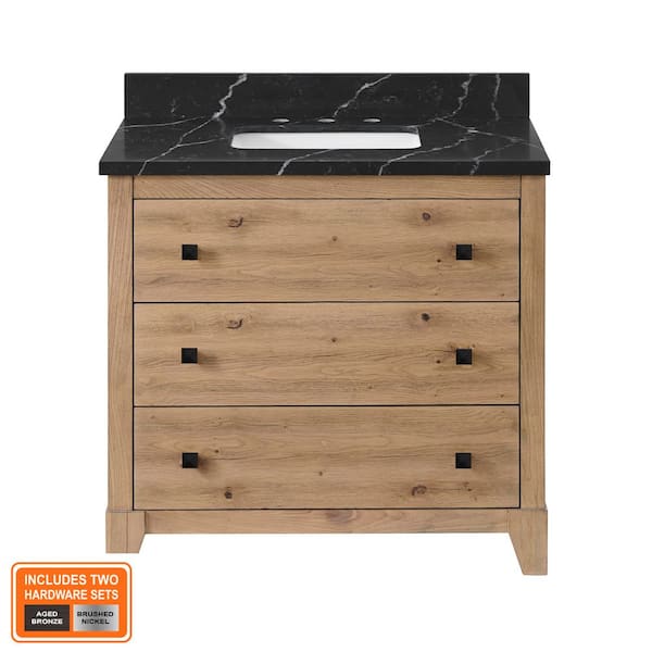 Burwood 36 in. Single Sink Freestanding Bathroom Vanity in Seadrift with Black Marquina Quartz Top (Assembled)