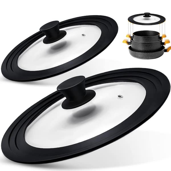 2-Piece Universal Tempered Glass Pot Lid High Heat Resistant Silicone Rim 7 in. 8 in. 9 in. 10 in. 11 in. 12 in. Dia Pot