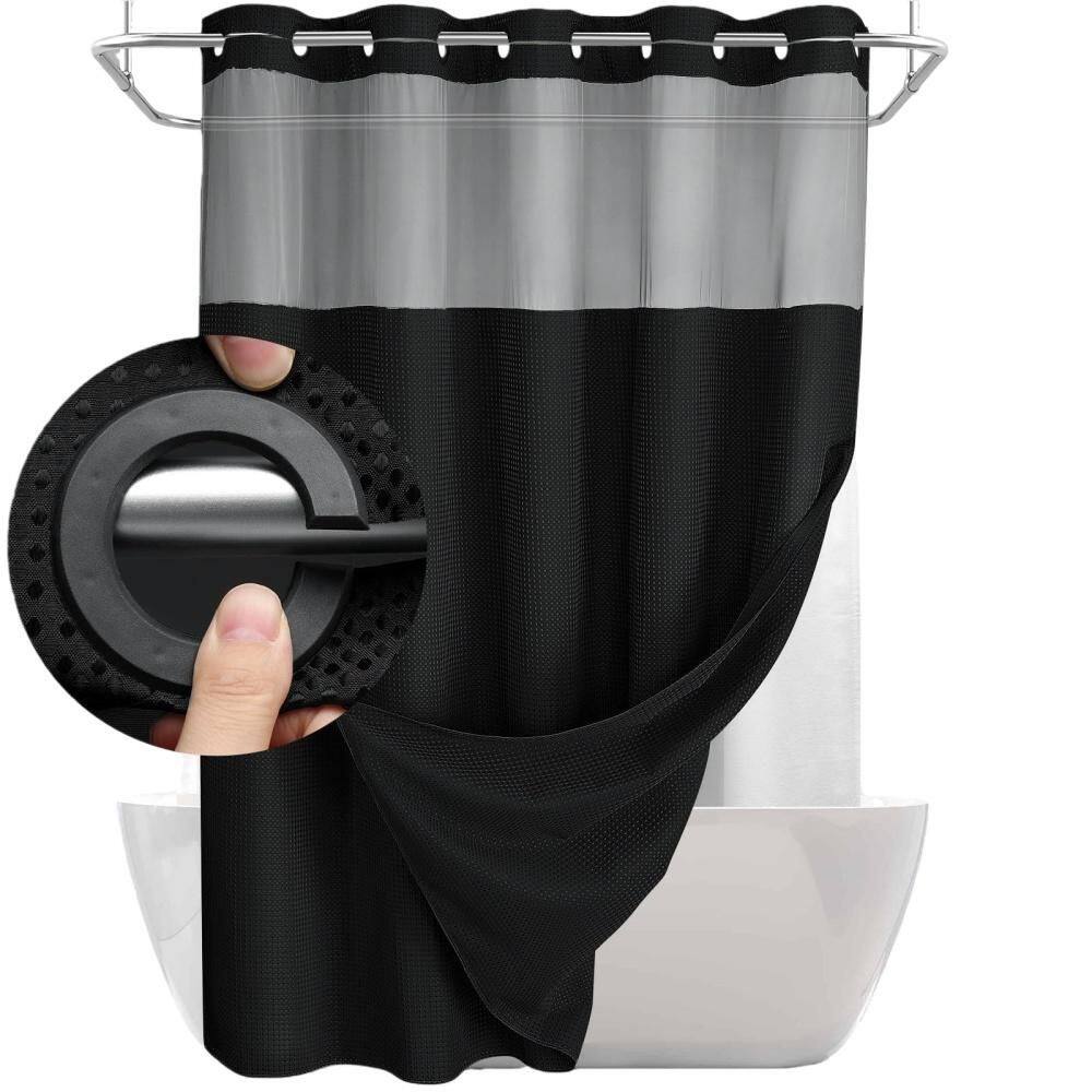 No Hook  75 in. L x 72 in. W Shower Curtain with Snap in Fabric Liner Set, Waffle Shower Curtain, Black price history on PriceWatchPro